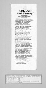This election leaflet was produced by Pollards in 1820. It celebrates Sir Thomas Dyke Acland's first election victory for the parliamentary constituency of Devon. The votes cast (over a period of 6 days and announced daily) were: Sir Thomas Acland 2,546 Thomas Bastard Esq 1,959 Viscount Ebrington 1,703 Sir Thomas held the seat up to 1832 when Devon was split into two constituencies. His reported election expenses were £80,000!