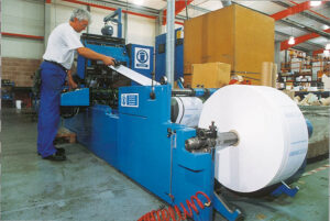 A Morgan rotary press, purchased for large-scale ticket and form production.